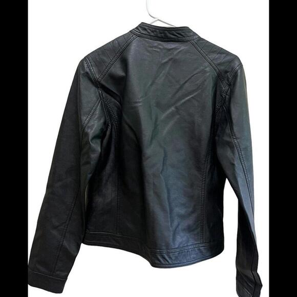 Me Jane Black Faux Leather Jacket Biker Style Sz Large - Picture 2 of 3